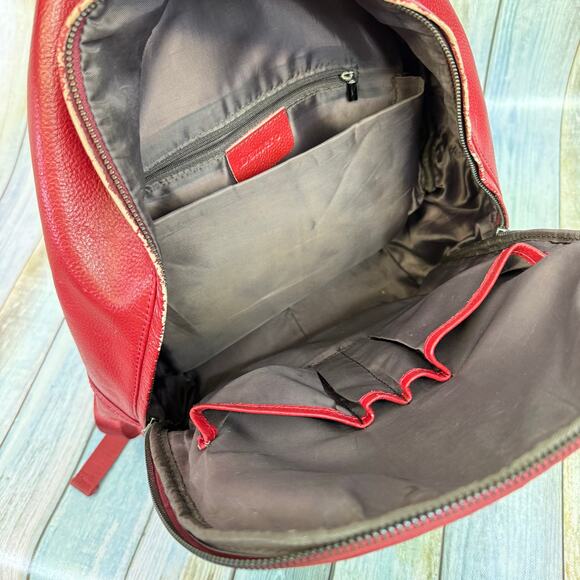 Damero Red Leather Backpack Keizer Double Strap Travel Bag Laptop Pockets - Picture 6 of 9